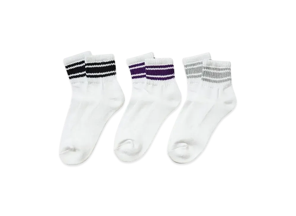 Healthknit Sinker 3-Line Socks 3 Pair Set "Black/Purple/Gray"