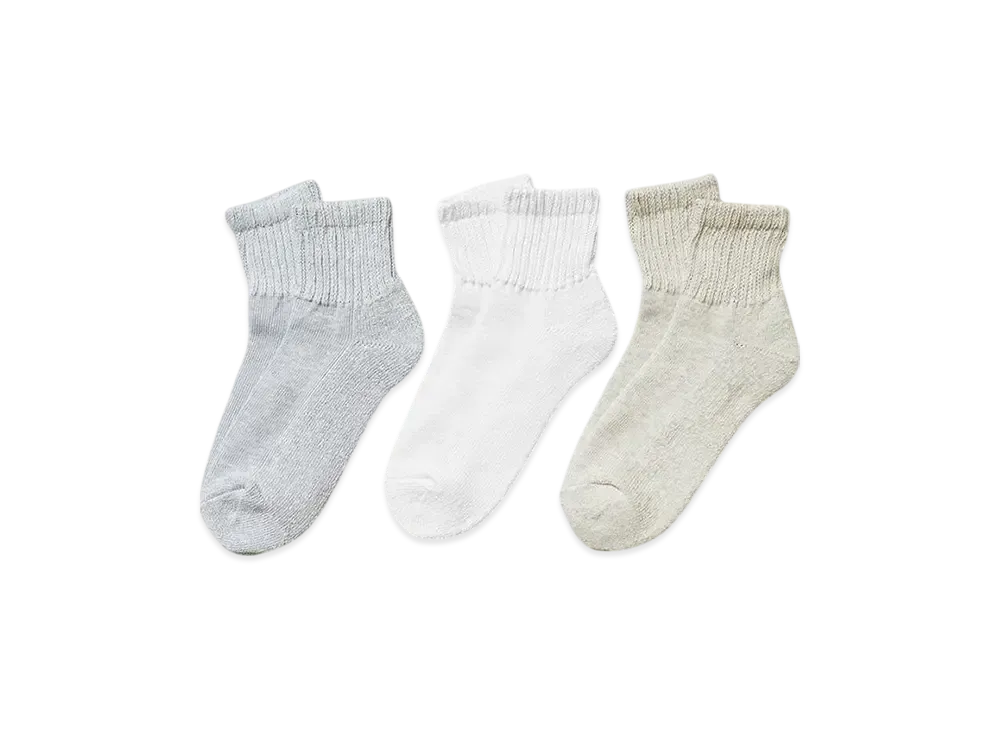Healthknit Sinker Plain Socks 3 Pair Set "Gray/White/Oatmeal"