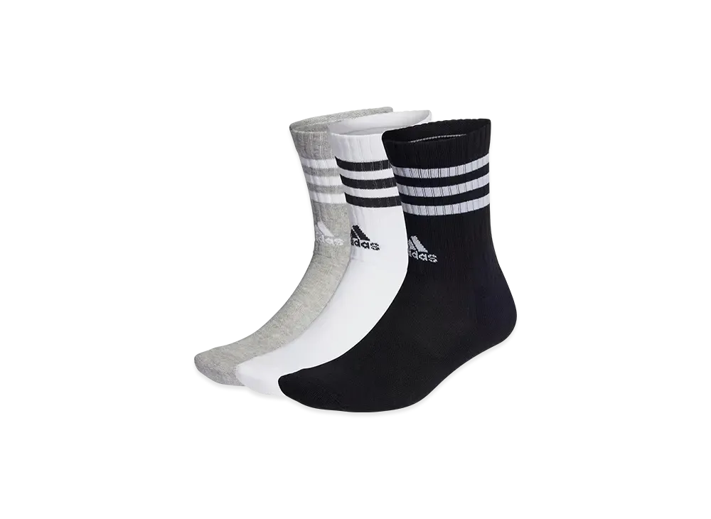 adidas 3-Stripes Cushion Crew Socks 3 Pairs "Medium Grey Heather/White/Black/White"