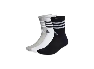 adidas 3-Stripes Cushion Crew Socks 3 Pairs "Medium Grey Heather/White/Black/White"