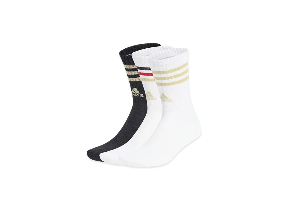adidas 3-Stripes Cushion Crew Socks 3 Pairs "White/Black/White/St Tan"