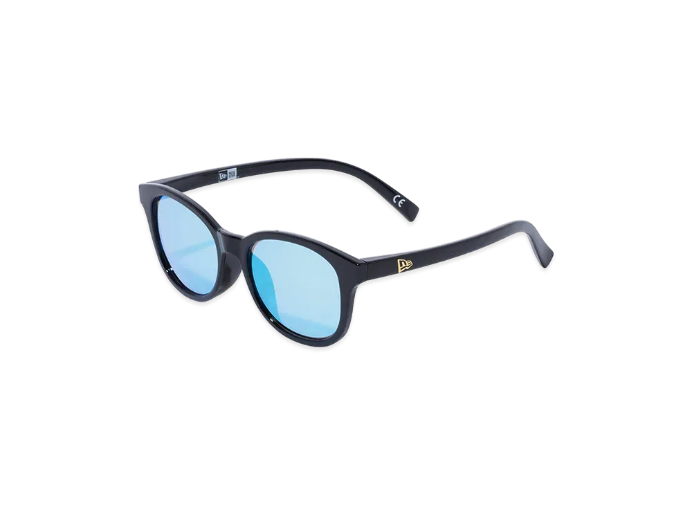 NEW ERA Sunglasses Boston Square Lens Shiny Black Frame Blue Mirror Lens "Black"