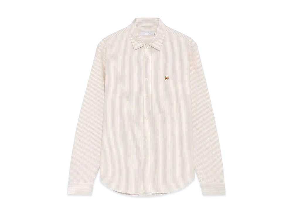 Maison Kitsune JP Exclusive Fox Head Embroidery Stripe Shirt "Tan Beige Stripes"