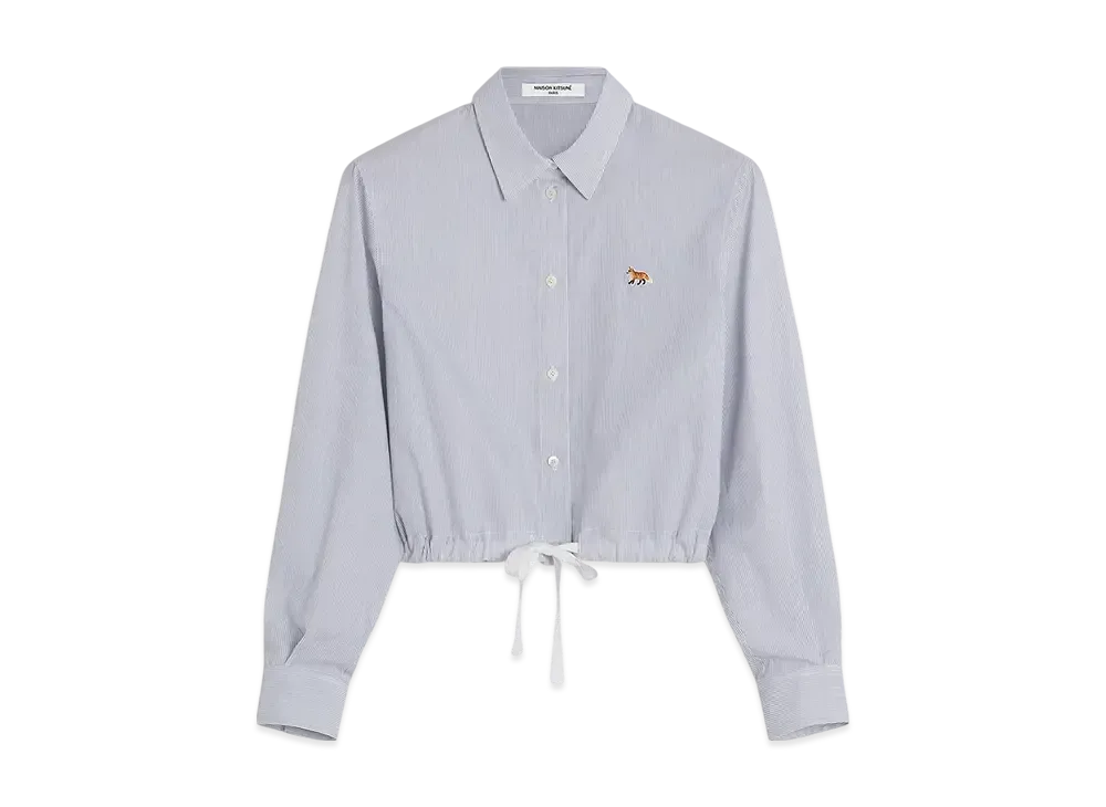 Maison Kitsune Drawstring Cropped Shirt "White/Black Stripes"