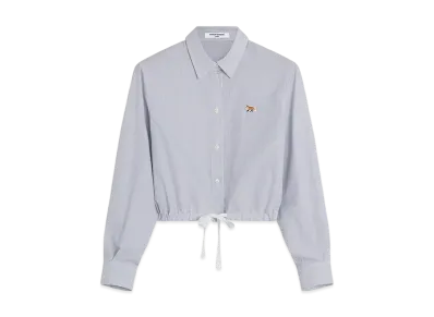 Maison Kitsune Drawstring Cropped Shirt "White/Black Stripes"