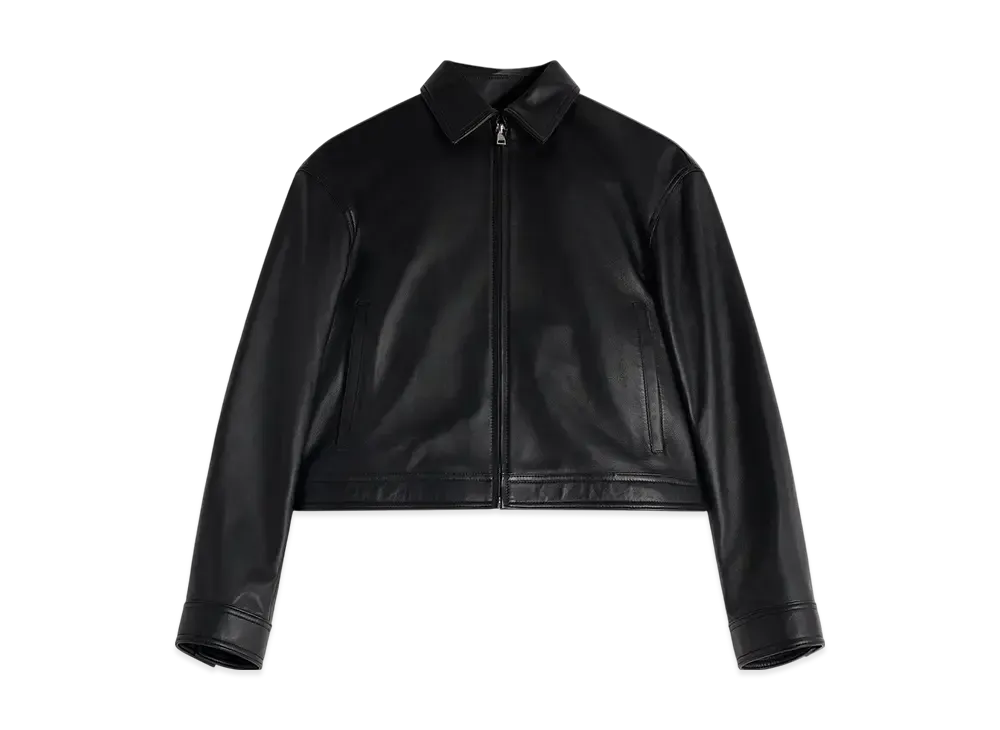 Maison Kitsune Zip Cropped Leather Jacket "Black"