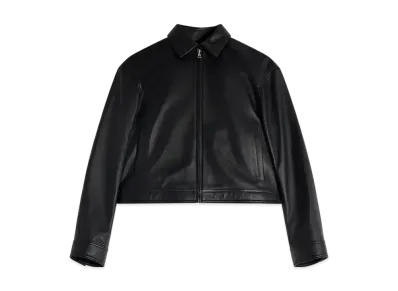 Maison Kitsune Zip Cropped Leather Jacket "Black"