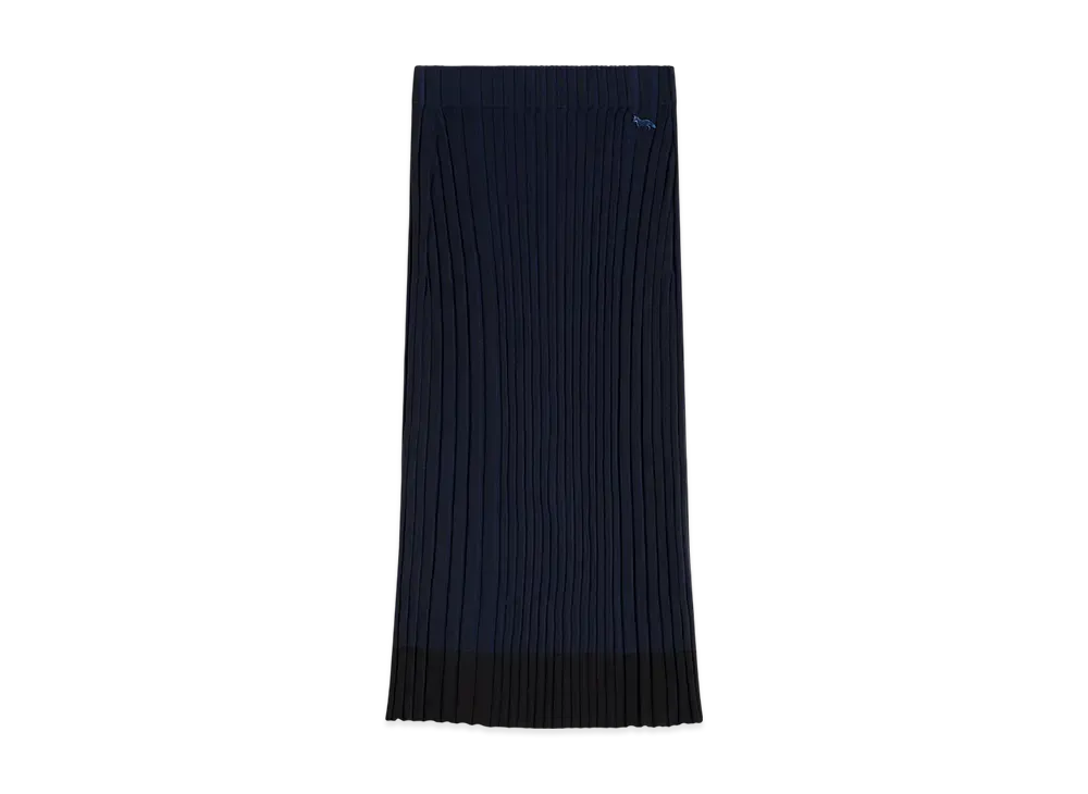 Maison Kitsune Baby Fox Patch Pleats Rib Midi Skirt "Ink Blue"