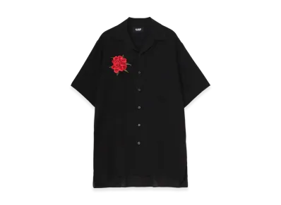 WILDSIDE Yohji Yamamoto Camellia Embroidery Short Sleeve Shirt "Black"