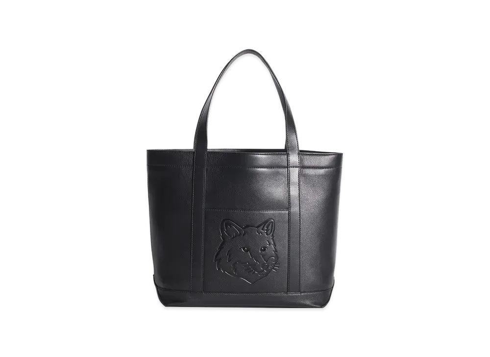 Maison Kitsune Fox Head Leather Medium Tote "Black"