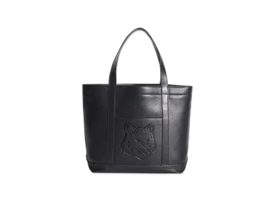 Maison Kitsune Fox Head Leather Medium Tote "Black"