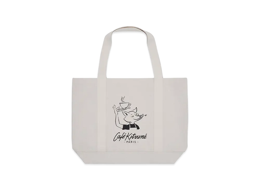 Maison Kitsune Cafe Fox Barista Fox Tote Bag "Tapioca"