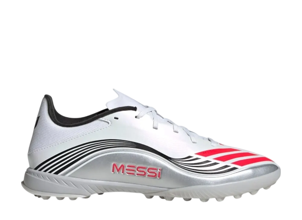 adidas F50 Messi League TF Cleats "Cloud White/Lucid Red/Silver Metallic"
