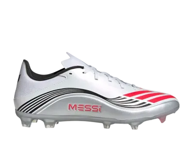 adidas F50 Messi League Firm/Multi-Ground Cleats "Cloud White/Lucid Red/Silver Metallic"