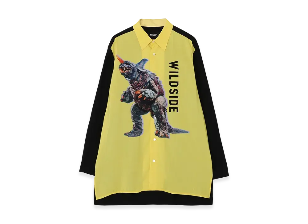 WILDSIDE Yohji Yamamoto x IZUMONSTER Rayon Graphic Shirt (Baragon) "Yellow/Black"
