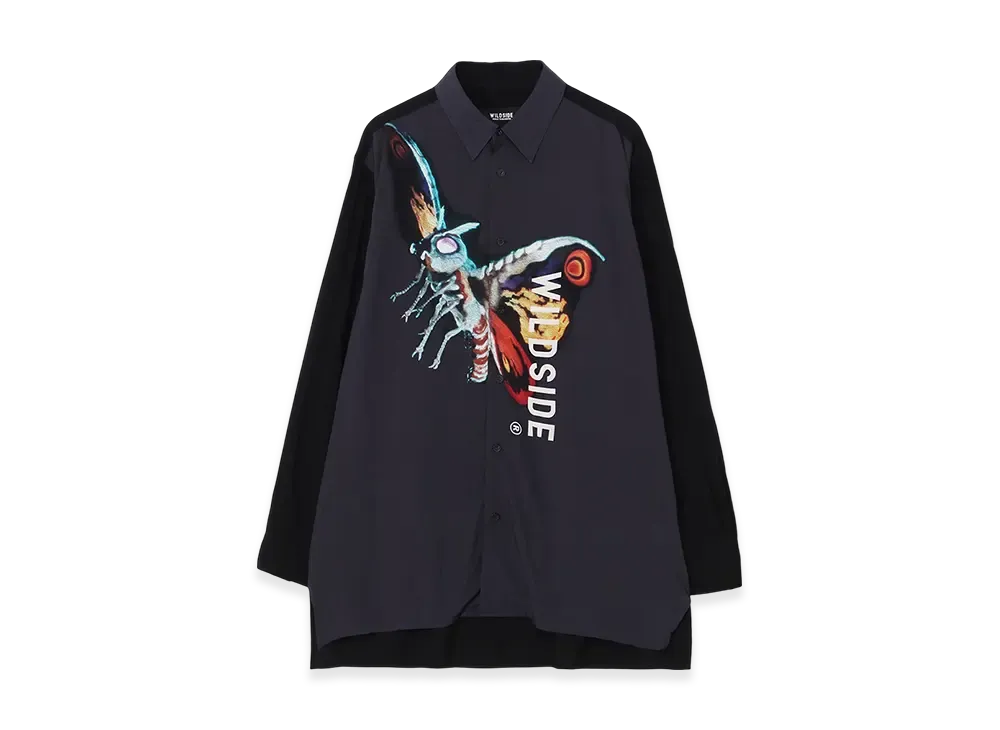 WILDSIDE Yohji Yamamoto x IZUMONSTER Rayon Graphic Shirt (Mothra) "Black"