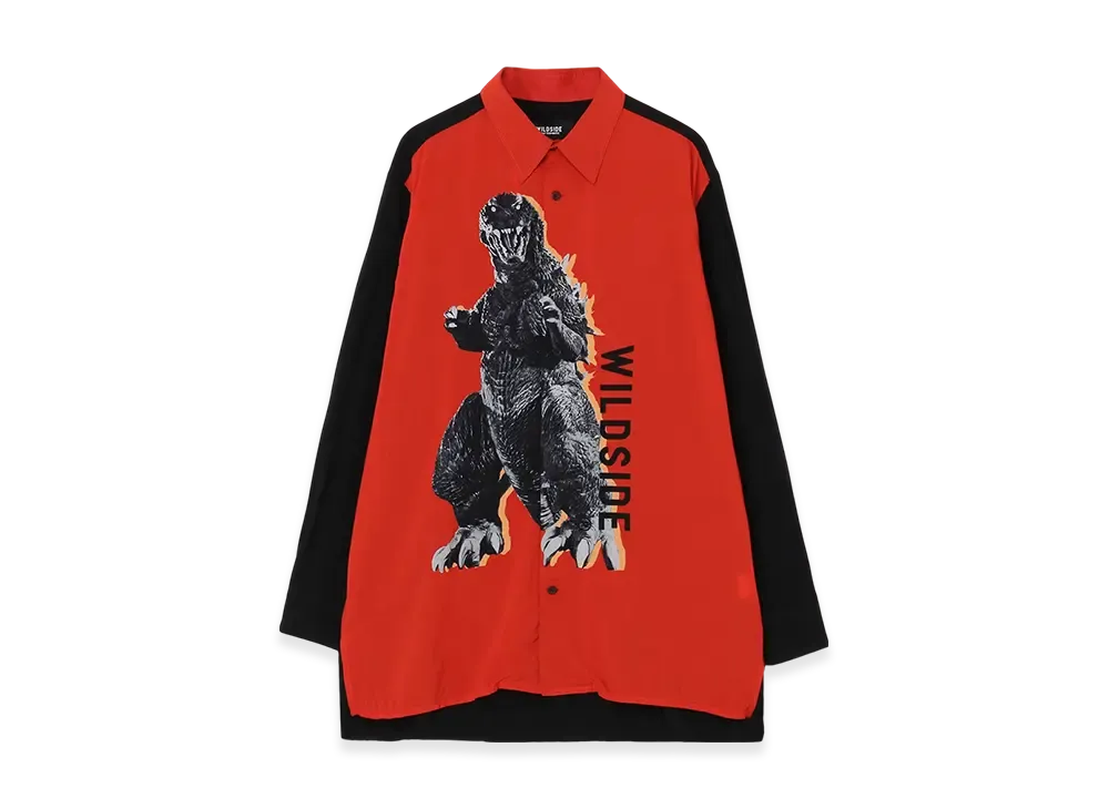 WILDSIDE Yohji Yamamoto x IZUMONSTER Rayon Graphic Shirt (Godzilla) "Red/Black"