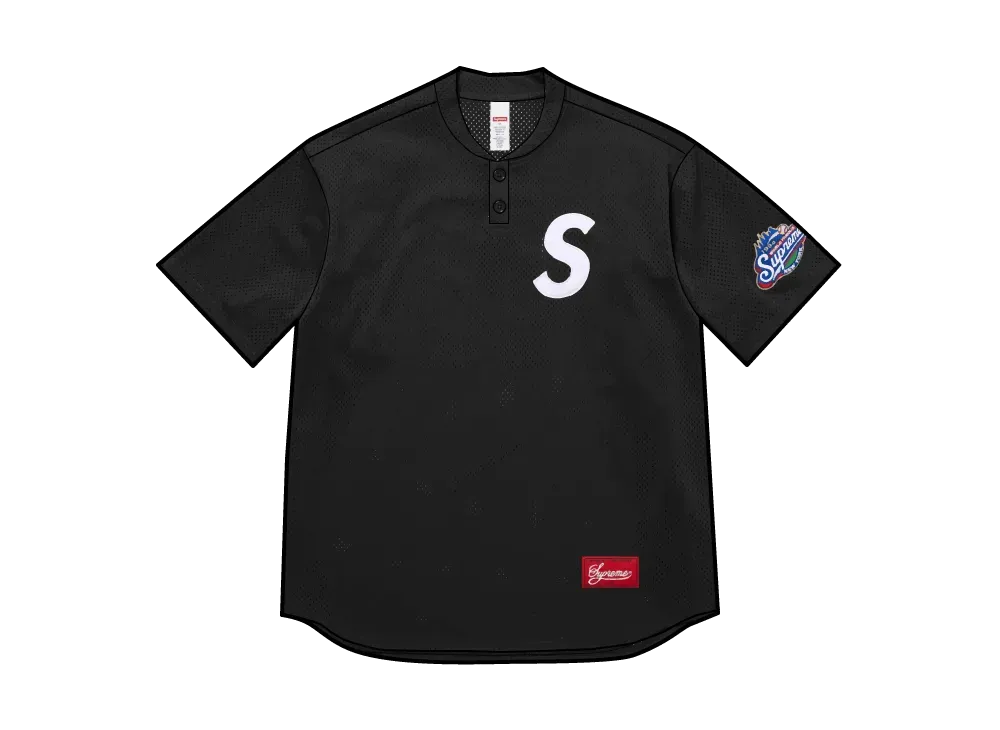 Supreme S Logo Baseball Henley "Black"