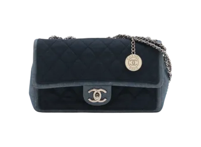 CHANEL Matelasse Denim Double Chain Shoulder Bag "Blue"