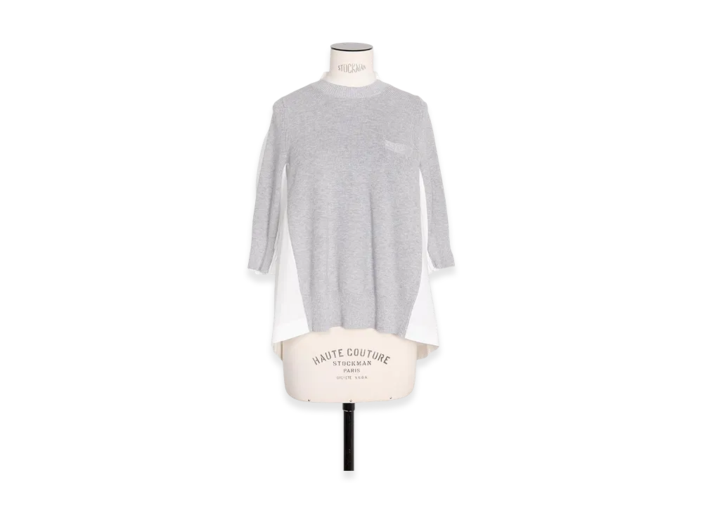 sacai Cotton Knit x Cotton Poplin Pullover "Light Grey/Off White"