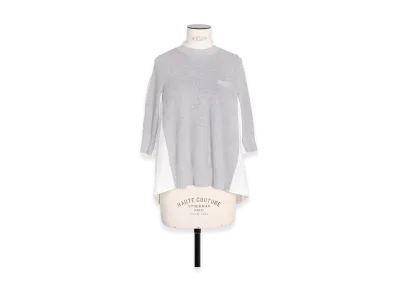 sacai Cotton Knit x Cotton Poplin Pullover "Light Grey/Off White"