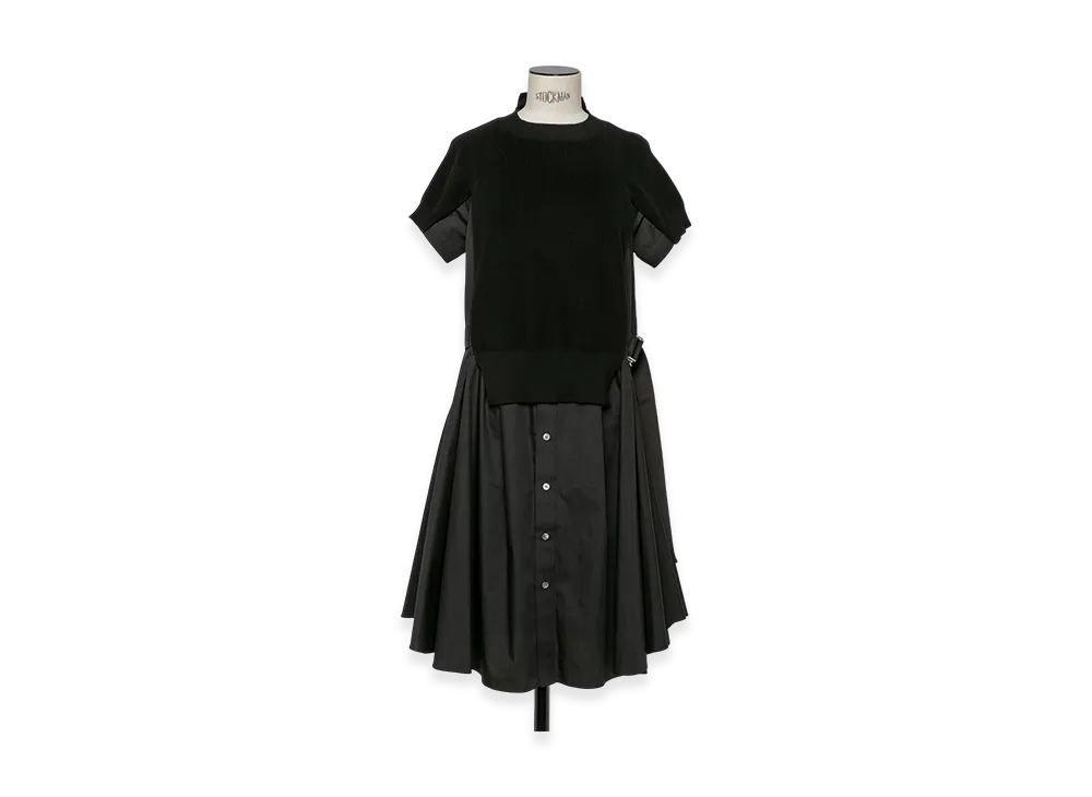 sacai Cotton Knit x Cotton Poplin Dress "Black/Black"