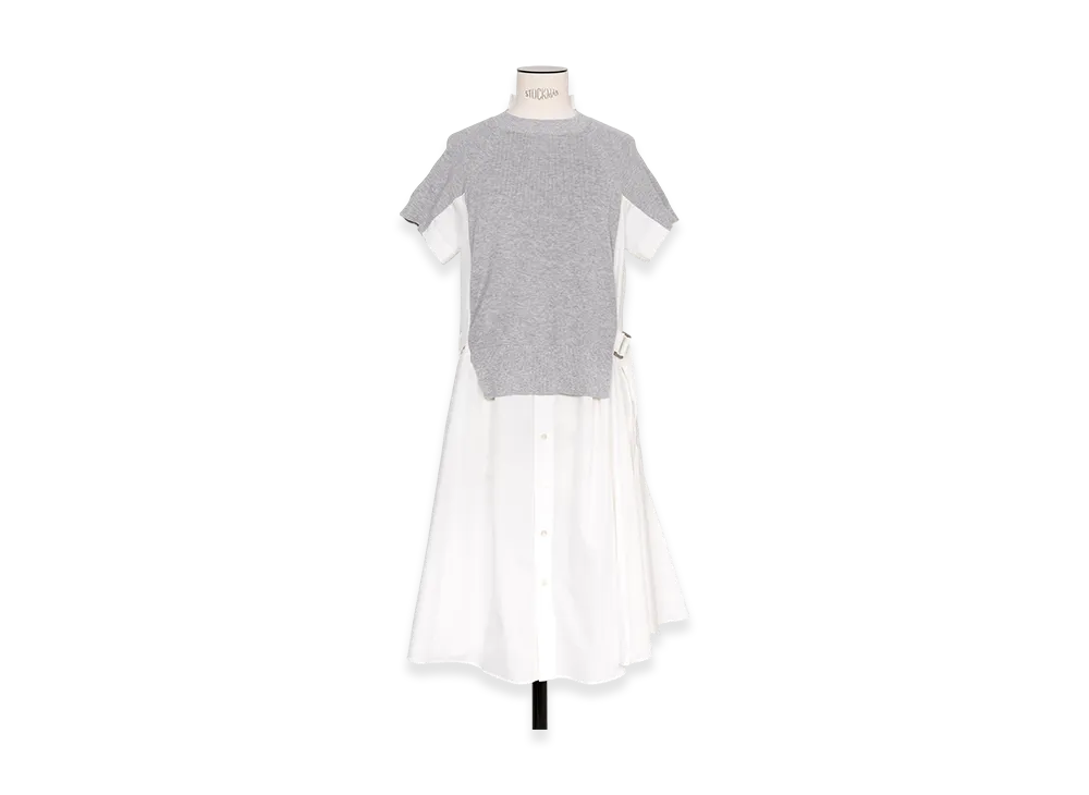 sacai Cotton Knit x Cotton Poplin Dress "Light Grey/Off White"