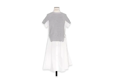 sacai Cotton Knit x Cotton Poplin Dress "Light Grey/Off White"