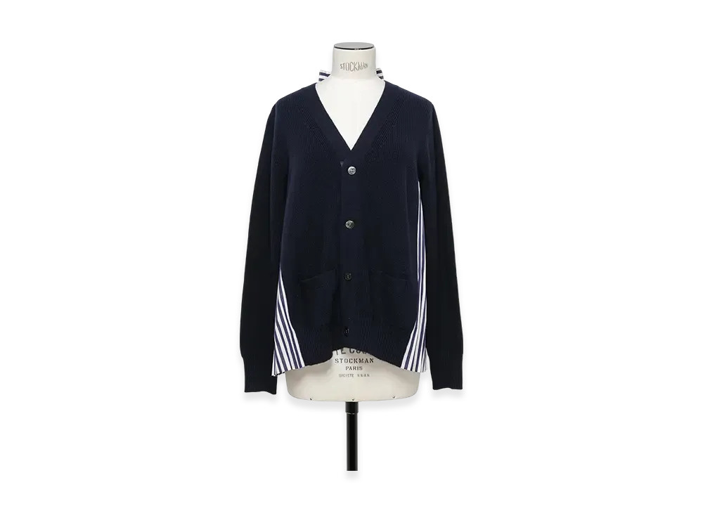 sacai Wool Knit x Cotton Poplin Cardigan "Navy/Navy Stripe"