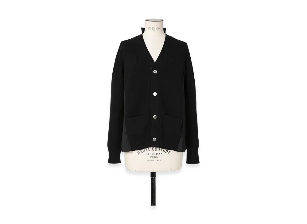 sacai Wool Knit x Cotton Poplin Cardigan "Black/Black"