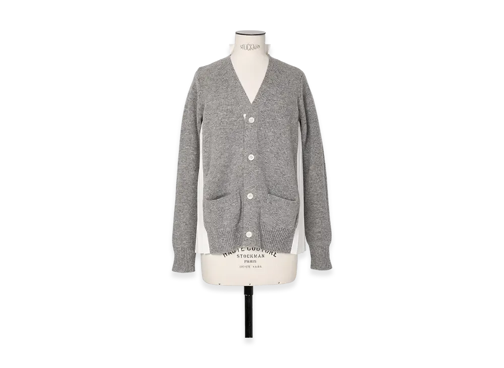 sacai Wool Knit x Cotton Poplin Cardigan "Light Grey/Off White"