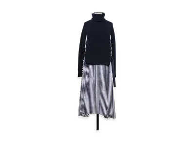 sacai Wool Knit x Cotton Poplin Dress "Navy/Navy Stripe"