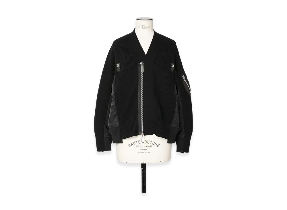 サカイ ウールニット x ナイロンツイル カーディガン "ブラック/ブラック"