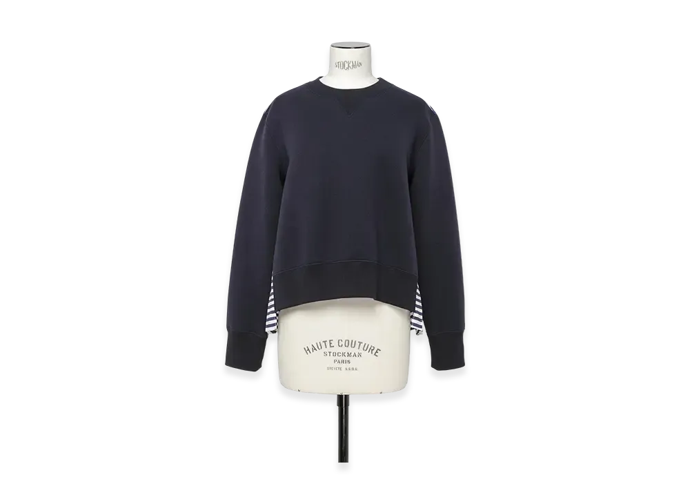 sacai Sponge Sweat x Cotton Poplin Pullover "Navy/Navy Stripe"