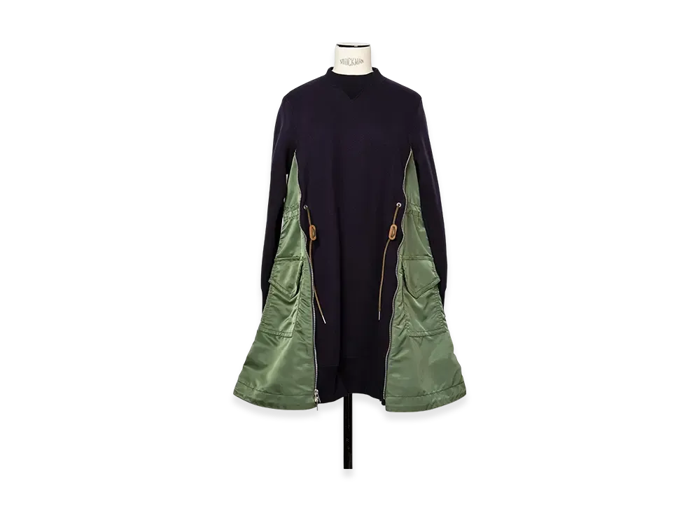 sacai Sponge Sweat x Nylon Twill Dress "Navy/Khaki"