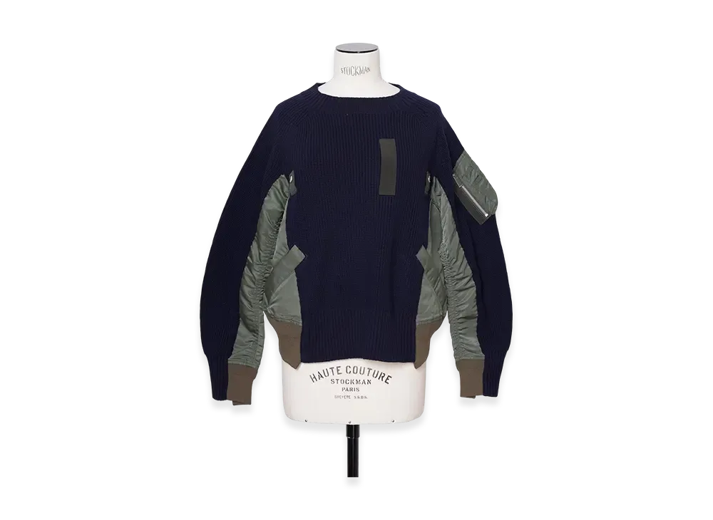 sacai Wool Knit x Nylon Twill Pullover "Navy"