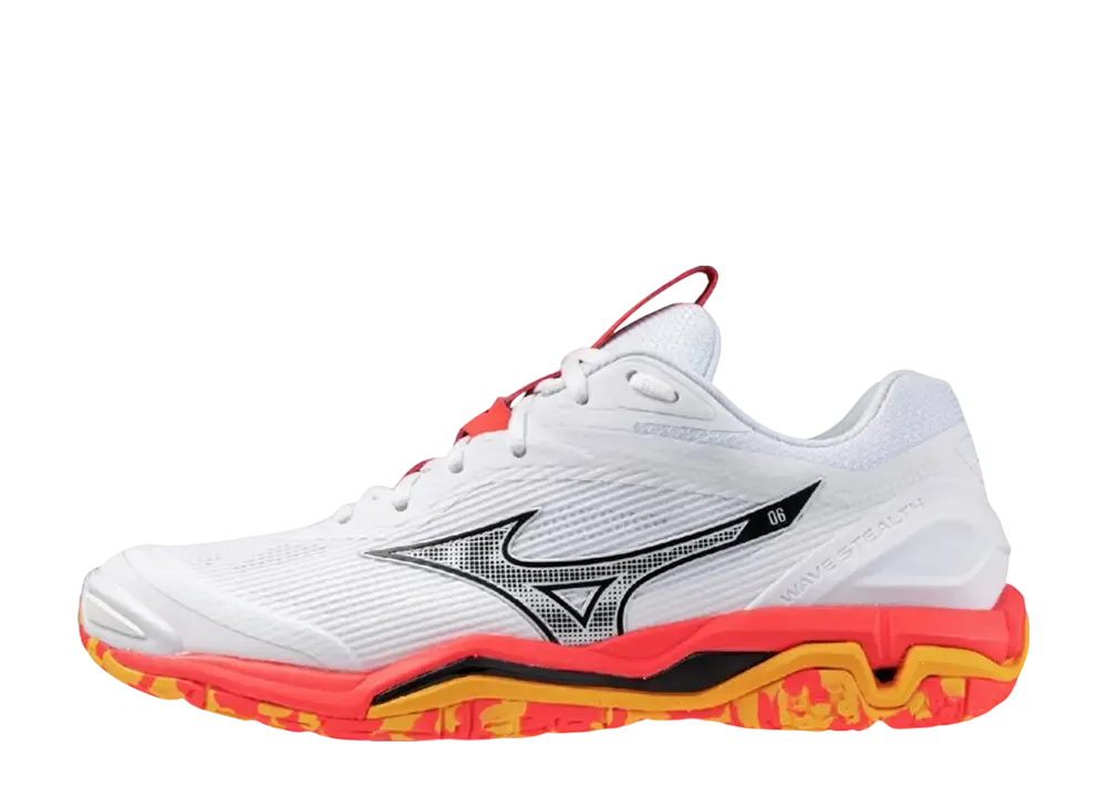ミズノ ウエーブステルス6 "ホワイト/ブラック/オレンジ"