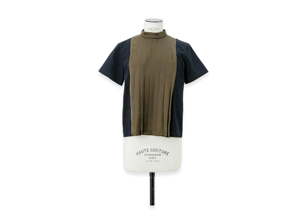 sacai Cotton Jersey x Satin T-Shirt "Navy/Khaki"
