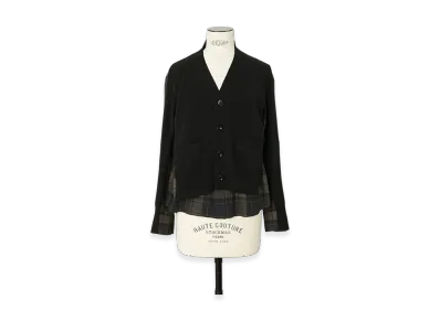 sacai Plaid Print x Knit Cardigan "Khaki/Navy"