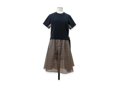 sacai Spun Organza x Cotton Jersey Dress "Brown Check"