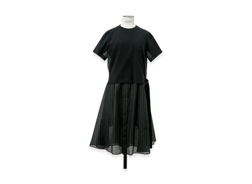 sacai Spun Organza x Cotton Jersey Dress "Black Stripe"
