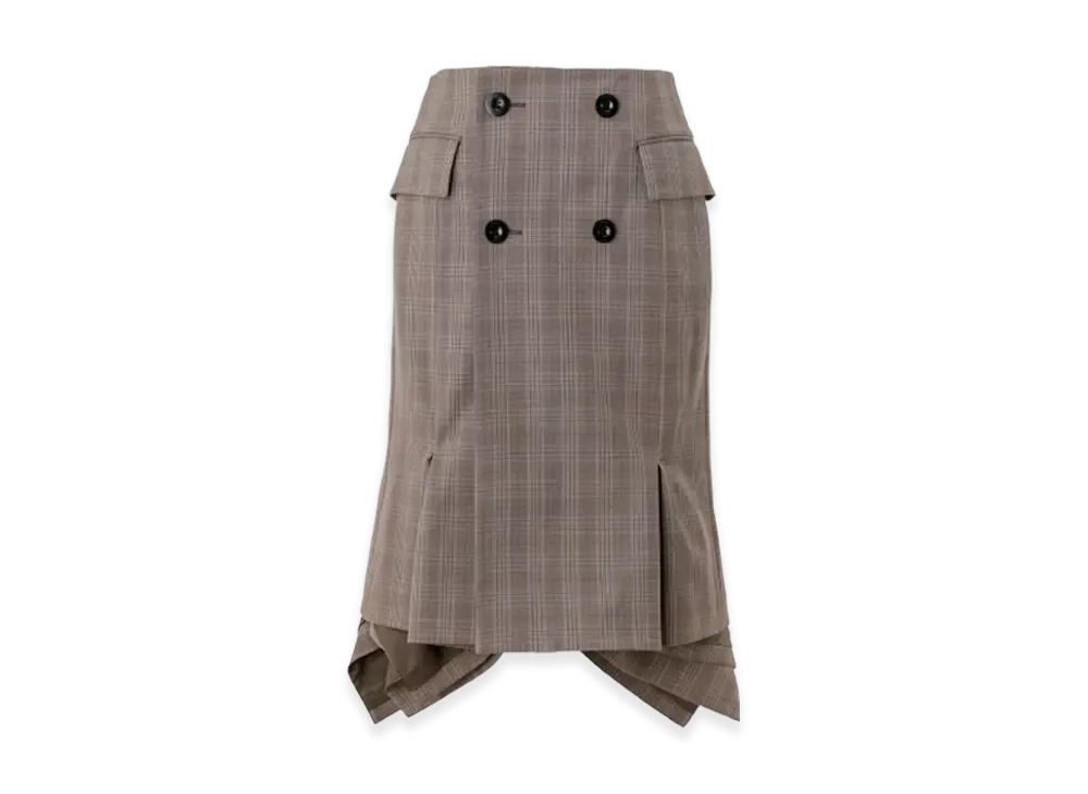 sacai Wool Silk Suiting Skirt "Brown Check"