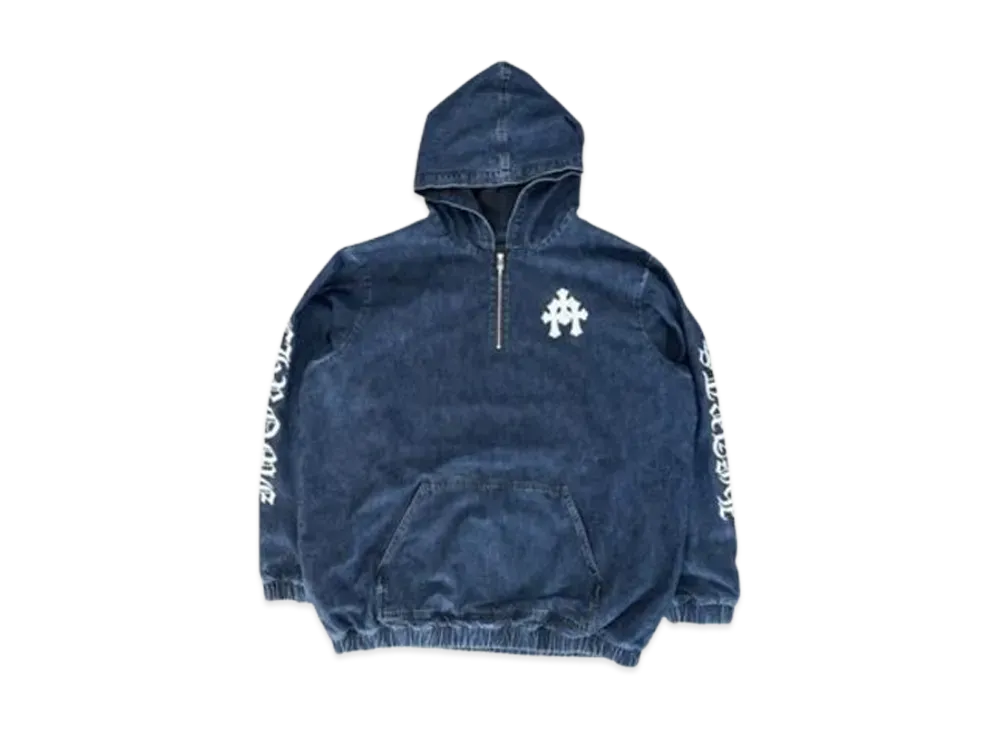 Chrome Hearts Half Zip Denim Anorak Hoodie "Blue/White"