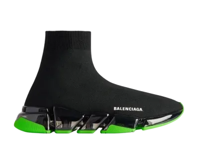 バレンシアガ スピード 2.0 フルクリア ソール リサイクルニット スニーカー "ブラック/ネオングリーン"
