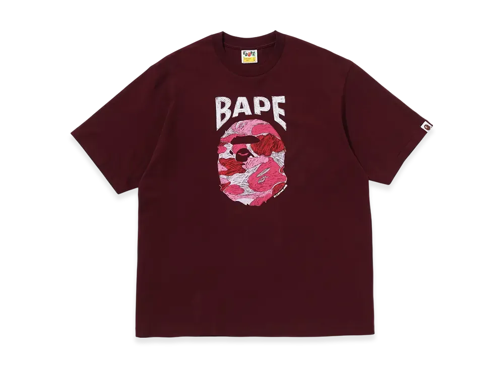 A BATHING APE ABC Camo Hand Draw Ape Head Relaxed Fit Tee "Burgundy"