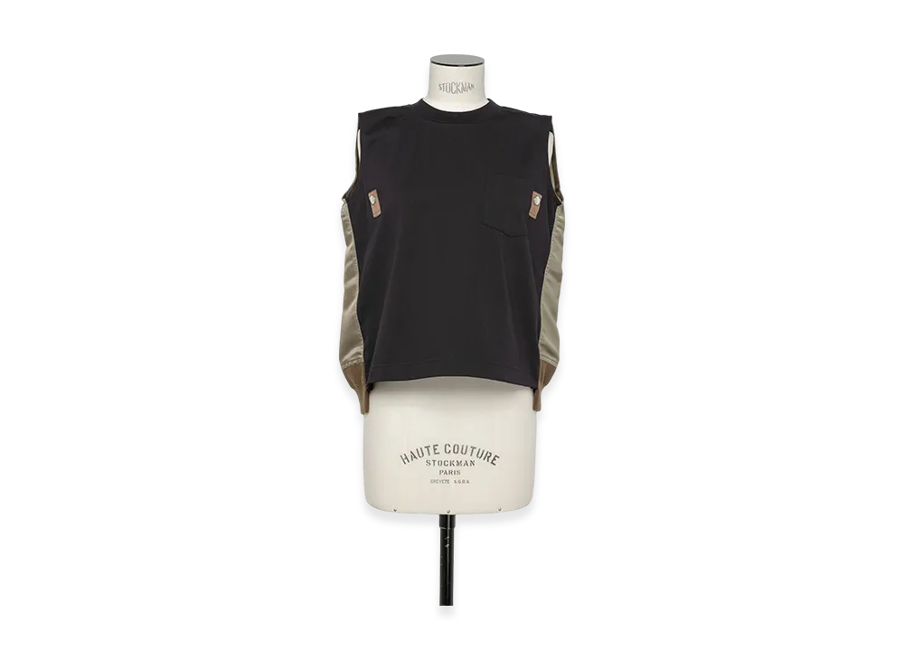 sacai Nylon Twill Mix Cotton Jersey Tank Top "Navy/Taupe"