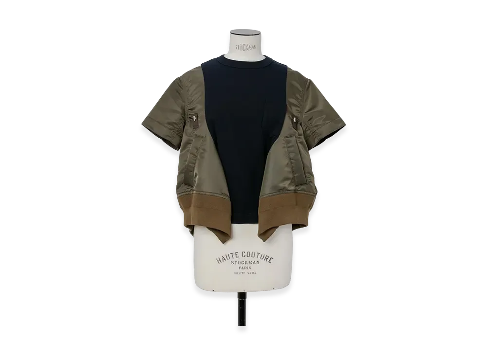 sacai Nylon Twill x Cotton Jersey T-Shirt "Dark Khaki/Navy"
