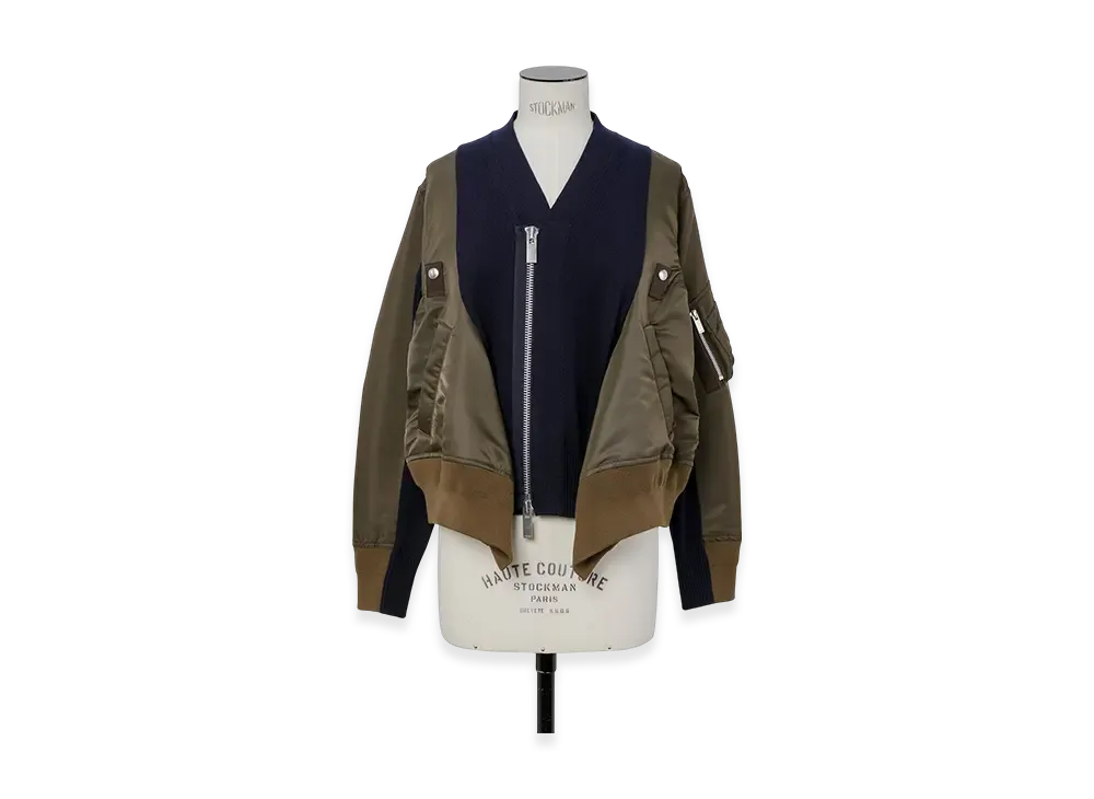 sacai Nylon Twill x Knit Cardigan "Dark Khaki/Navy"