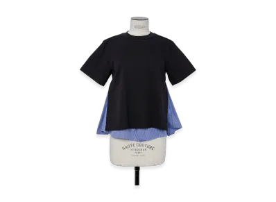 sacai Poplin x Cotton Jersey T-Shirt "Navy/Blue Stripe"