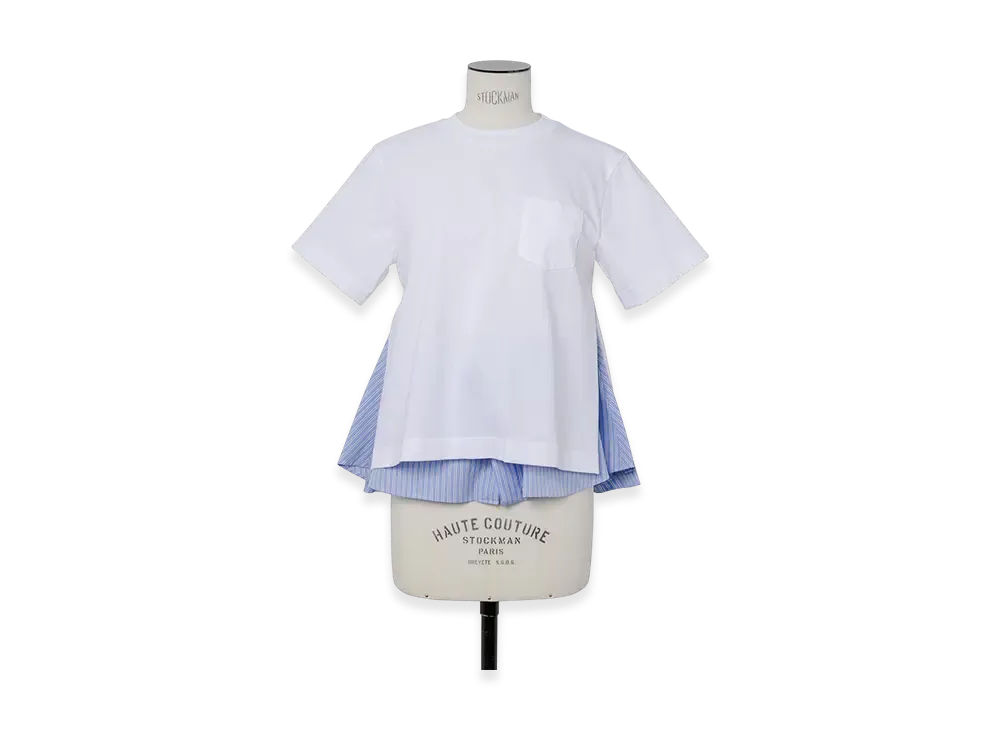 sacai Poplin x Cotton Jersey T-Shirt "White/Light Blue Stripe"